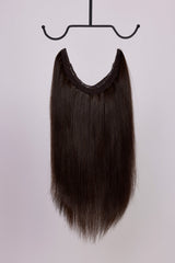 BHBD Hårband: Mörkbrun, 40 cm långt. 100% äkta Remy hår. Kan användas som clip-on, halo eller ponytail.