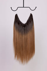 BHBD Hårband: Brun med mörkare rötter, 40 cm långt. 100% äkta Remy hår. Kan användas som clip-on, halo eller ponytail