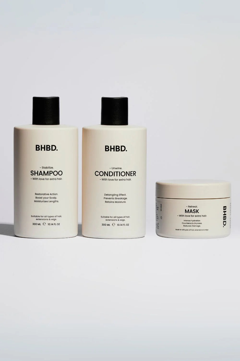 BHBDs hair rescue deal that includes Shampoo cleanses gently. Conditioner protects & shines. Mask deeply transforms hair. 