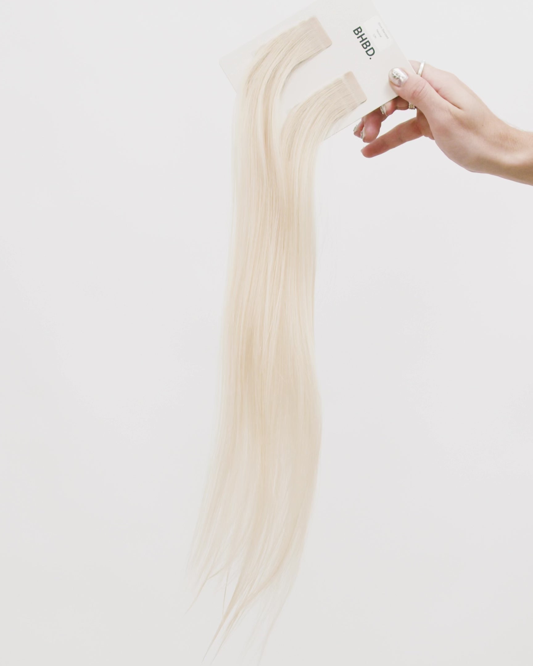 BHBD Tape extensions: 35cm, 50cm, 60cm. Platinum neutral 100% real hair.