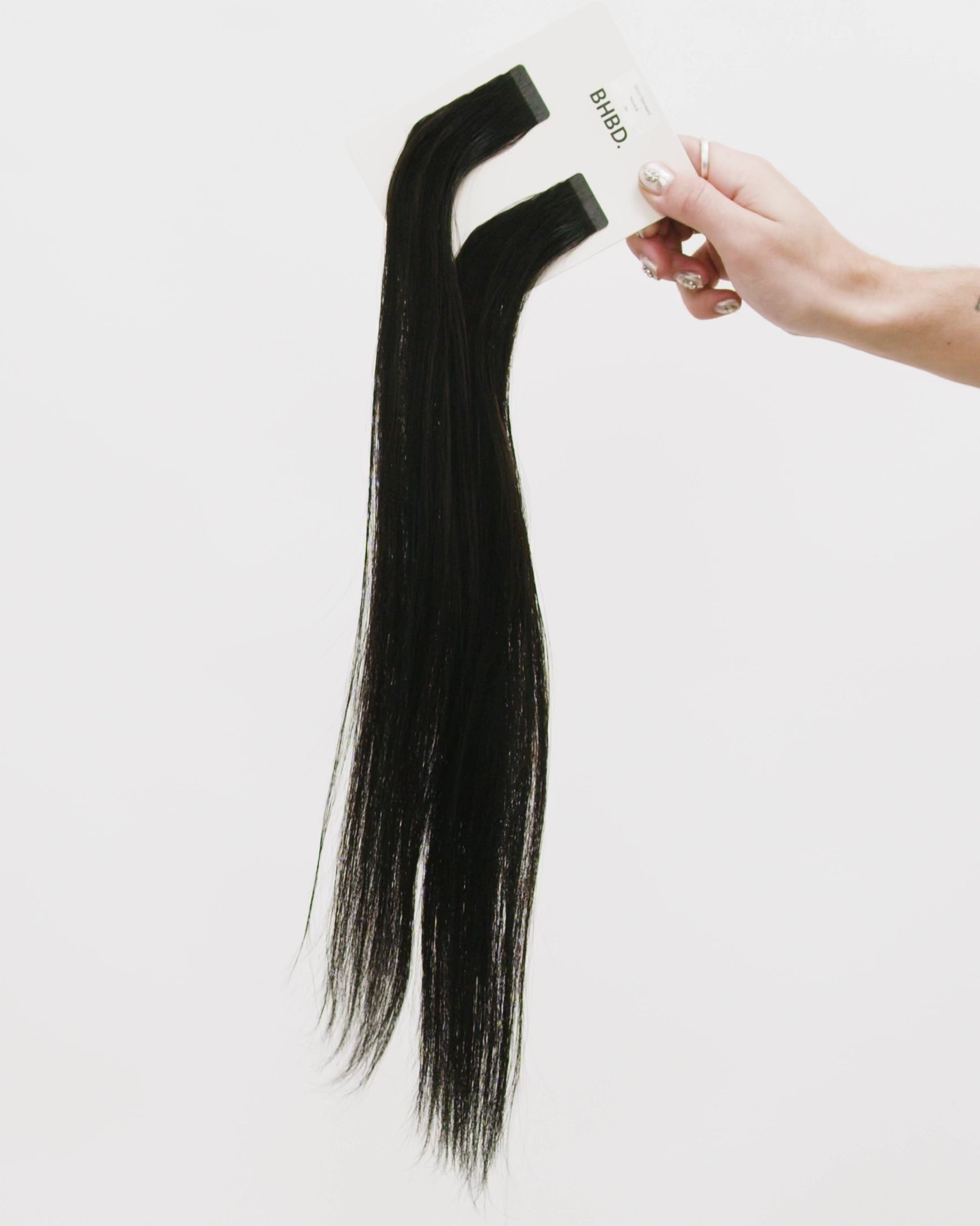 BHBD Tape extensions: 35cm, 50cm, 60cm. Dark brown neutral 100% real hair.