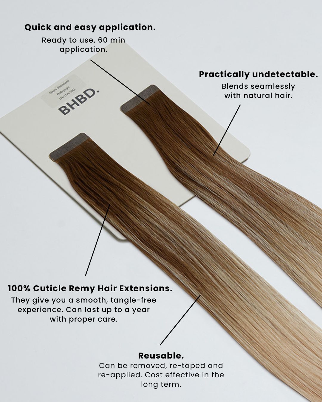 BHBD tape hair extensions. Easy application.